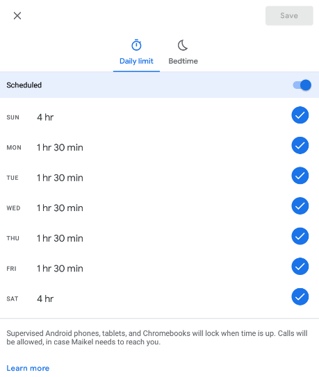 Google Family Link Edit Screen Time Limits